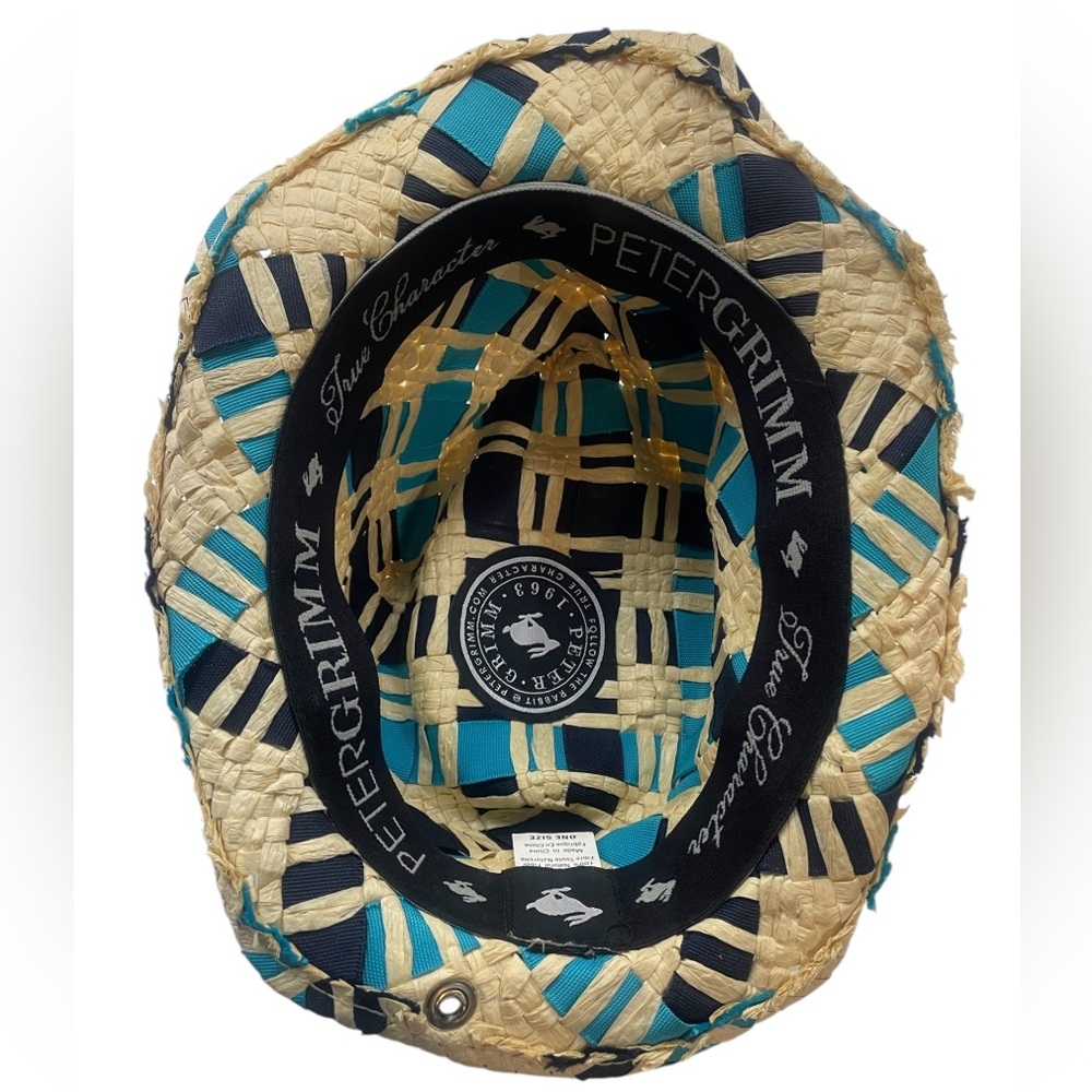 Peter Grim Fedora,Sun, hat,Multi colored blue,turquoise, weaved,navy blue,tan,OS - Picture 4 of 7